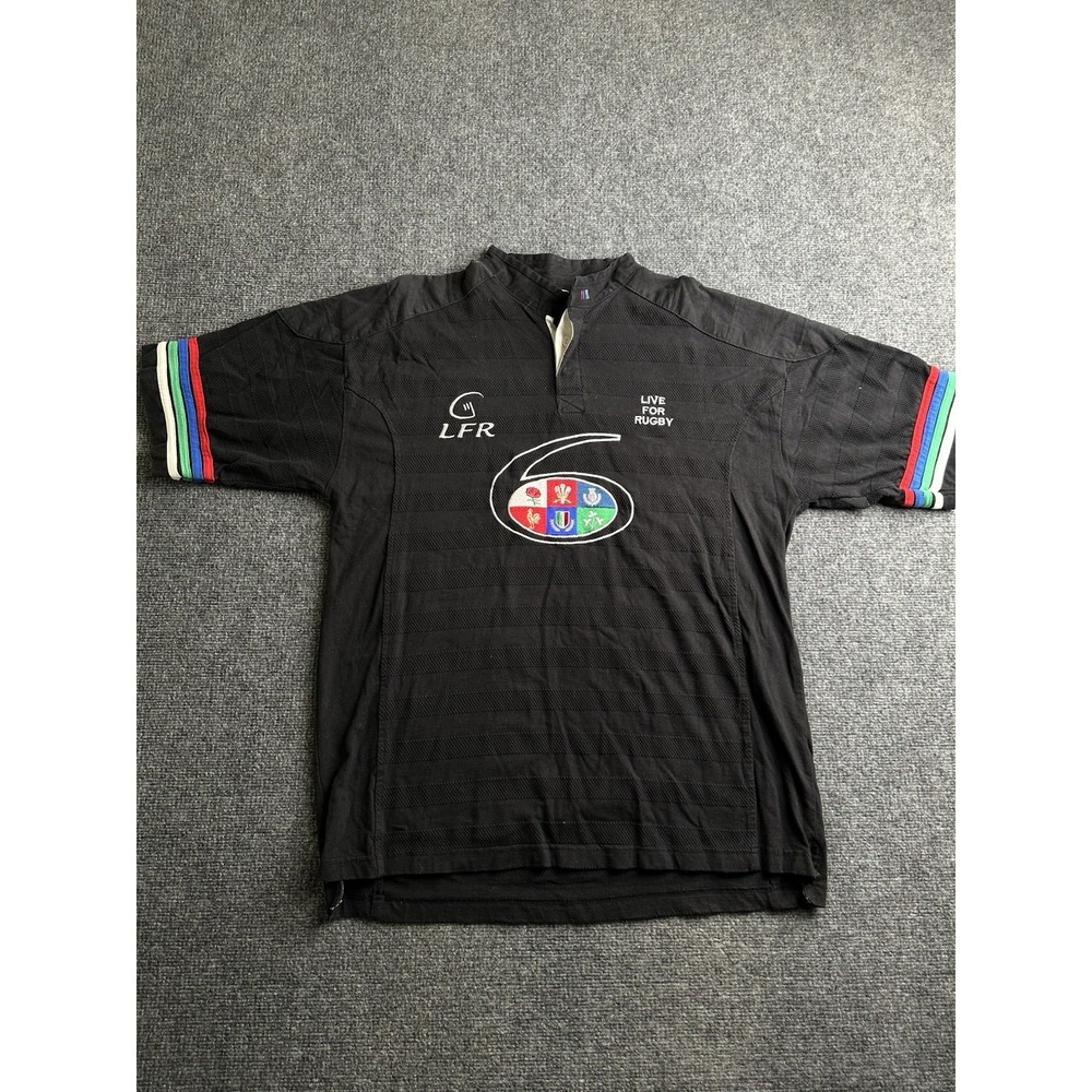 Mens Live For Rugby 6 Nations Rugby Jersey Black, Size XL
